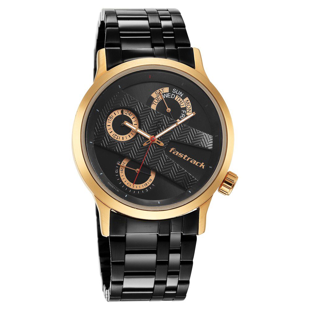 Buy Online Fastrack Exuberant Quartz Analog Black Dial Metal Strap Watch for Guys 3281km01 Fastrack