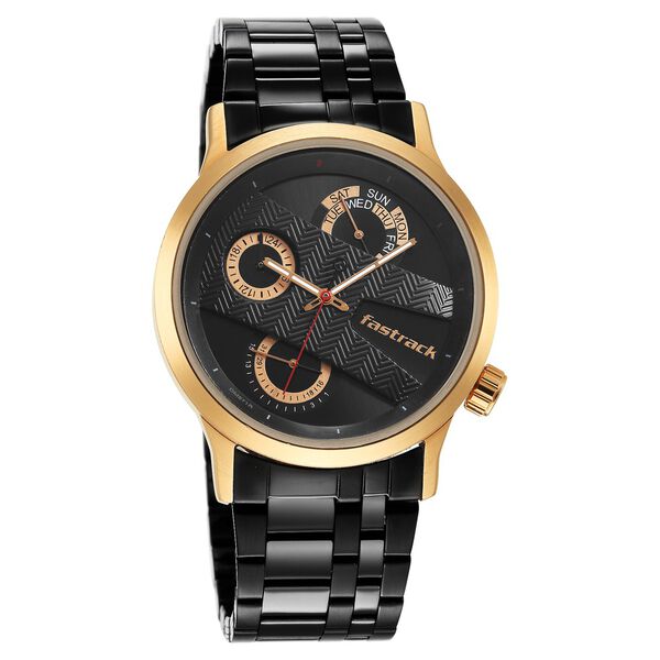 Fastrack Exuberant Quartz Analog Black Dial Metal Strap Watch for Guys - image number 1