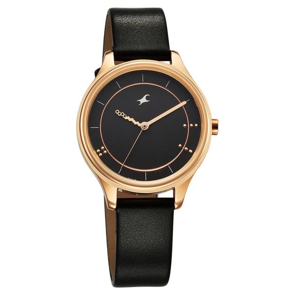 Fastrack Stunners Quartz Analog Black Dial Black Leather Strap Watch For Girls - image number 1