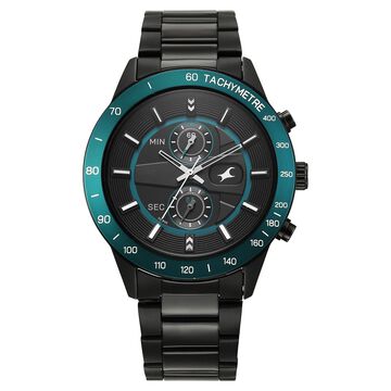 Fastrack Overdrive Quartz Chronograph Tachymeter Black Dial Black Stainless Steel Strap Watch For Guys