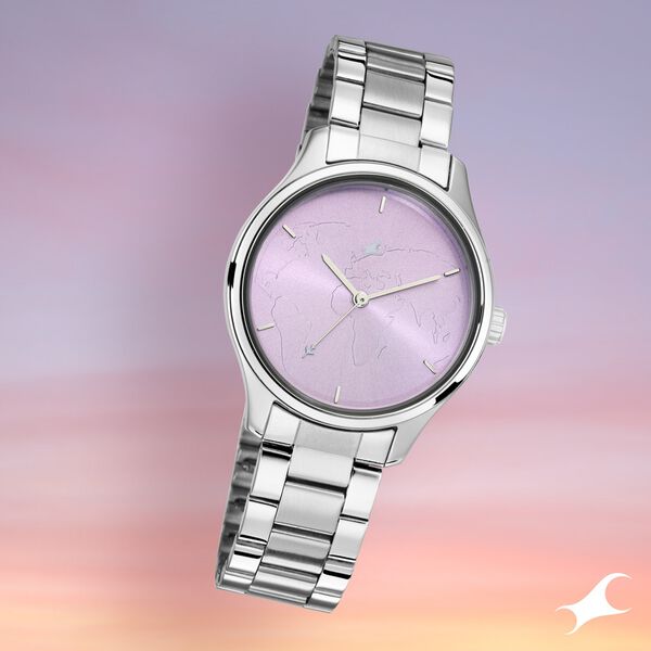 Fastrack Tripster Quartz Analog Purple Dial Stainless Steel Strap Watch for Girls - image number 0