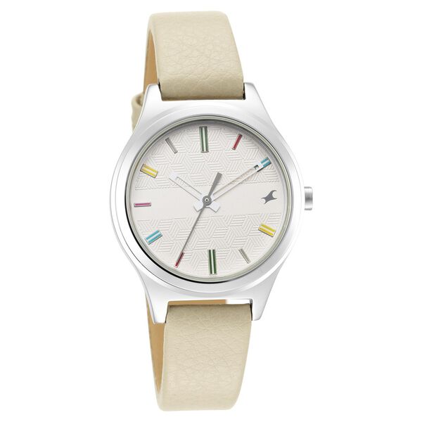 Fastrack Stunners Quartz Analog White Dial Leather Strap Watch for Girls - image number 0