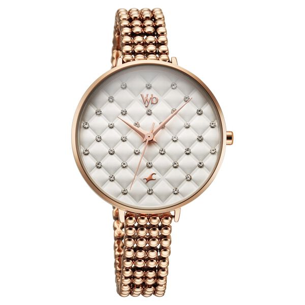 Vyb Iconique By Fastrack Quartz Analog White Dial Metal Strap Watch For Girls - image number 0
