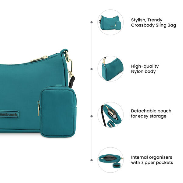 Fastrack Teal Blue Crossbody Sling Bag for Girls - image number 9