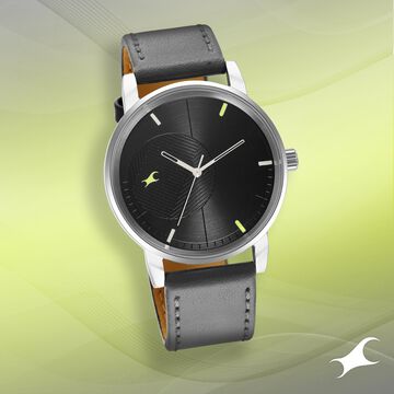 Fastrack Stunners Quartz Analog Black Dial Leather Strap Watch for Guys