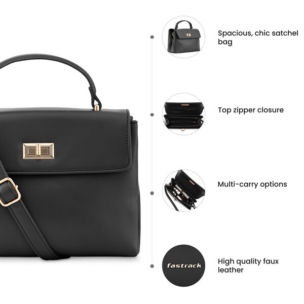 Fastrack Black Satchel with Gold Accents - image number 8