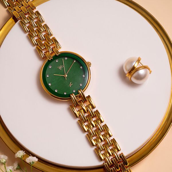 Vyb Eclipse By Fastrack Quartz Analog Green Mother Of Pearl Dial Metal Strap Watch For Girls - image number 0