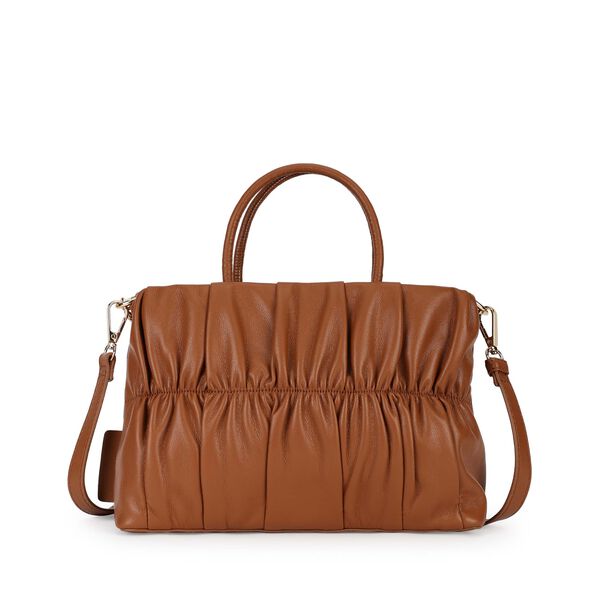 Gathered faux leather satchel - image number 5