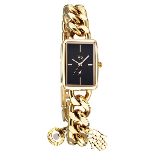 Fastrack Vyb Prodigy Quartz Analog Black Dial Golden Color Metal Strap Watch For Girls - image number 2