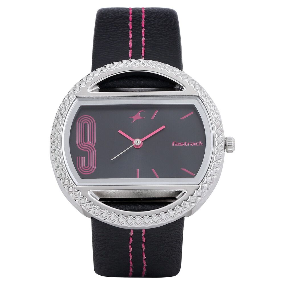 Fastrack Quartz Analog Black Dial Leather Strap Watch for Girls