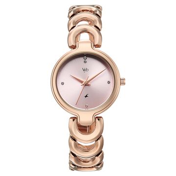 Vyb Successor By Fastrack Quartz Analog Pink Dial Rose Gold Metal Strap Watch For Girls