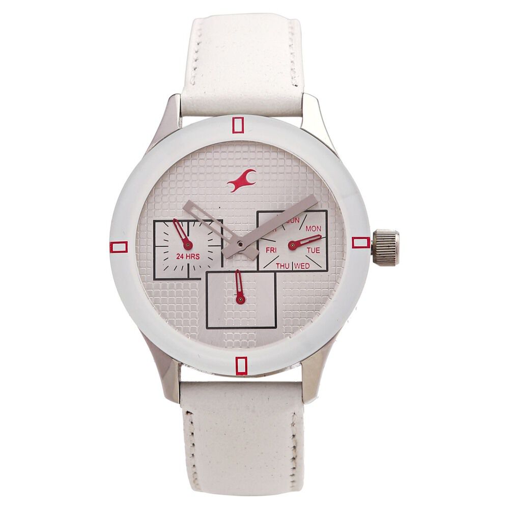Fastrack Quartz Multifunction Silver Dial Leather Strap Watch for Girls