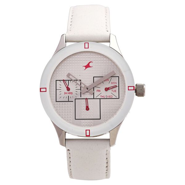 Fastrack Quartz Multifunction Silver Dial Leather Strap Watch for Girls - image number 0