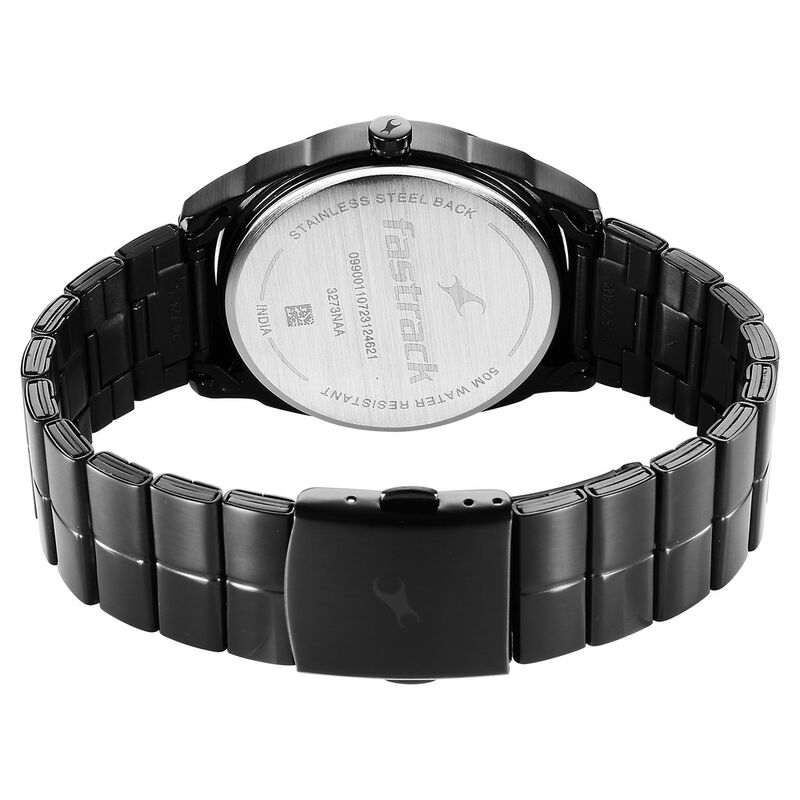 Fastrack Quartz Analog Black Dial Black Stainless Steel Strap Watch for Guys