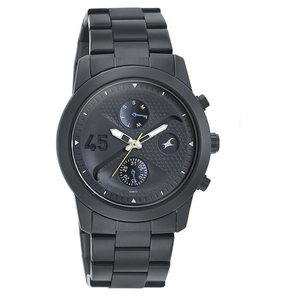 Fastrack Go Skate Quartz Multifunction Black Dial Stainless Steel Strap Watch for Guys - image number 0