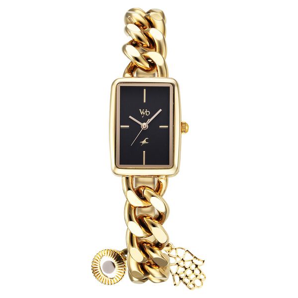 Fastrack Vyb Prodigy Quartz Analog Black Dial Golden Color Metal Strap Watch For Girls - image number 1