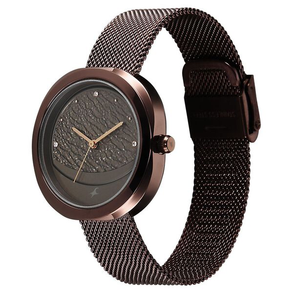 Fastrack Gelato brown multifunction metal strap watch with Chocolate dial for Girls - image number 2