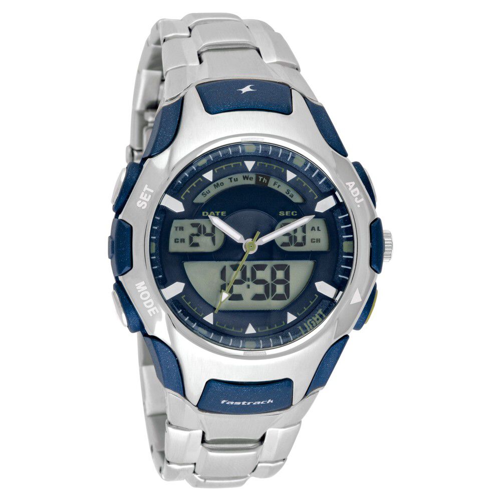 Fastrack Quartz Analog Digital Grey Dial Metal Strap Watch for Guys
