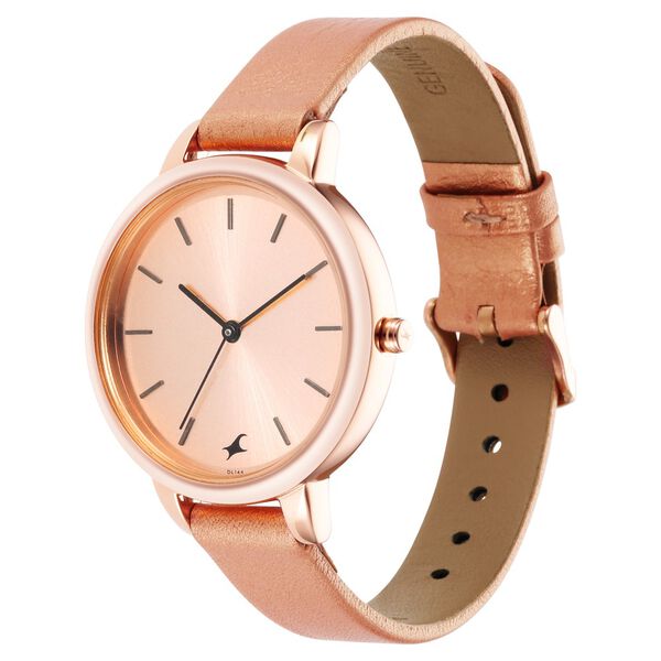 Fastrack Glitch Quartz Analog Rose Gold Dial Leather Strap Watch for Girls - image number 2