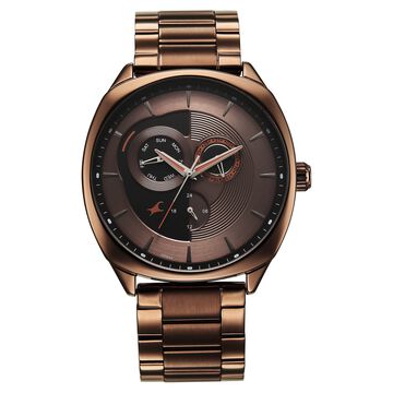 Fastrack Tick Tock Quartz Multifunction Brown Dial Stainless Steel Strap Watch For Guys