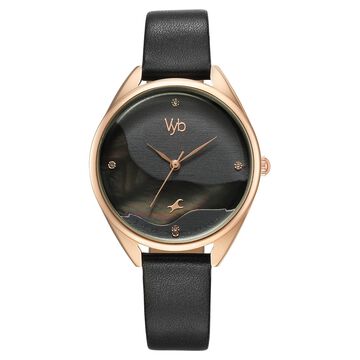 Fastrack Vyb Spotlight Quartz Analog Black Dial Black Leather Strap Watch For Women