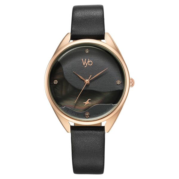 Fastrack Vyb Spotlight Quartz Analog Black Dial Black Leather Strap Watch For Women - image number 0