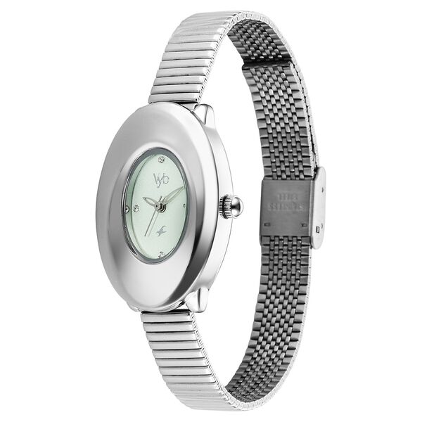 Vyb Runway By Fastrack Quartz Analog Green Dial Silver Stainless Steel Strap Watch For Girls - image number 2