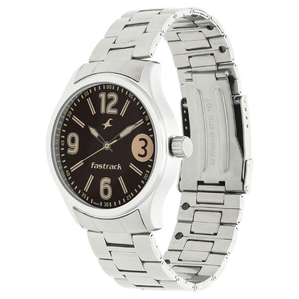 Fastrack Bare Basics Quartz Analog Brown Dial Metal Strap Watch for Guys - image number 1