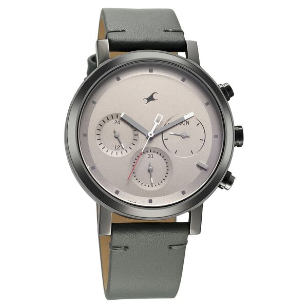 Fastrack Tick Tock Quartz Analog Grey Dial With Grey Leather Strap Watch for Guys - image number 1
