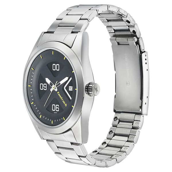 Fastrack Go Skate Quartz Analog with Date Black Dial Stainless Steel Strap Watch for Guys - image number 2