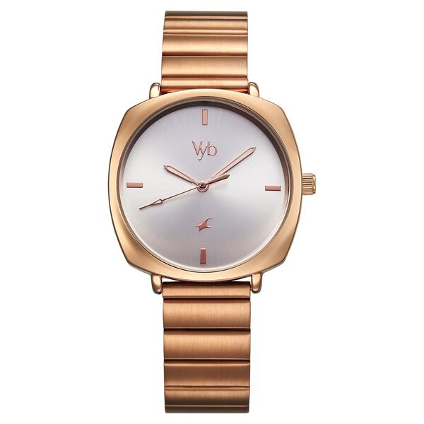 Fastrack Vyb Minimalist Quartz Analog Silver Dial Rose Gold Color Metal Strap Watch For Girls - image number 1