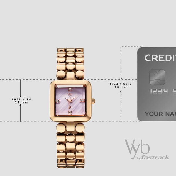 Vyb Iconiqu? By Fastrack Quartz Analog Lilac Mother of Pearl Dial Rose Gold Metal Strap Watch For Girls - image number 3