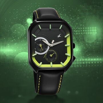 Fastrack Groove Multifunction Black Dial Guy's Leather Strap Watch with Lume indices