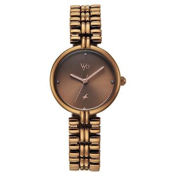 Vyb Charmer By Fastrack Quartz Analog Brown Dial Brown Metal Strap Watch For Girls