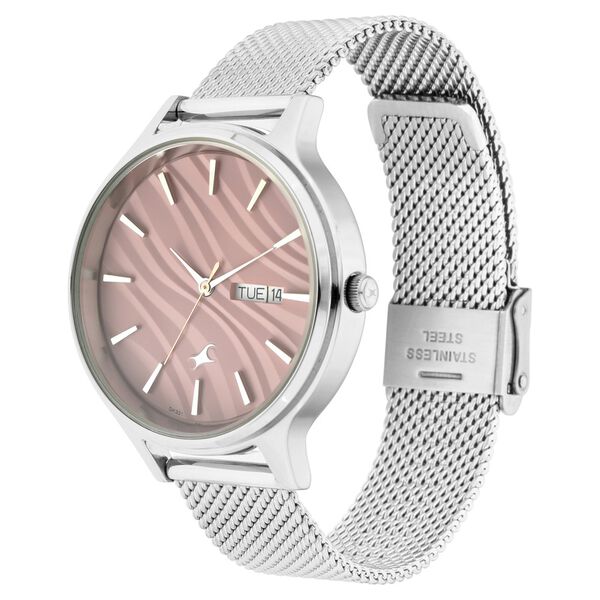 Fastrack Ruffles Quartz Analog with Day and Date Pink Dial Stainless Steel Strap Watch for Girls - image number 3