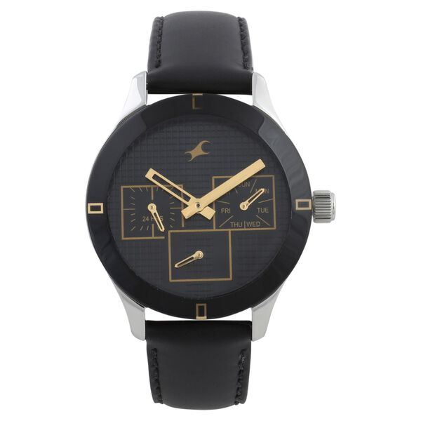 Fastrack Monochrome Quartz Multifunction Black Dial Leather Strap Watch for Girls - image number 0