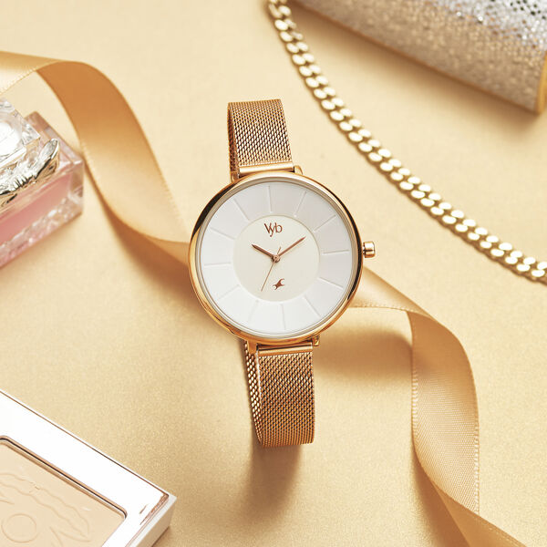 Fastrack Vyb Halo Quartz Analog White Dial Stainless Steel Strap Watch for Girls - image number 3