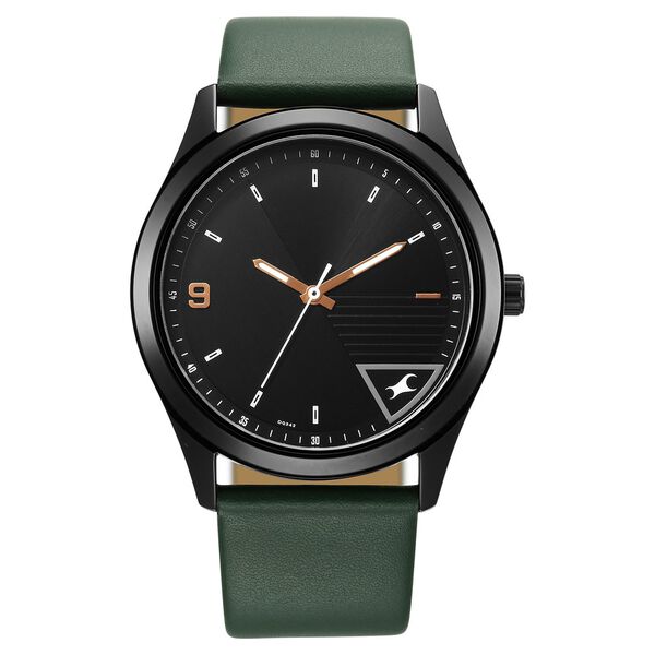 Fastrack Stunners Quartz Analog Black Dial Green Leather Strap Watch For Guys - image number 0