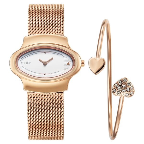 Fastrack Pulse Quartz Analog White Dial Rose Gold Stainless Steel Strap Watch For Girls - image number 0
