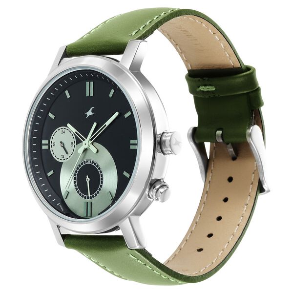 Fastrack Tick Tock Quartz Multifunction Black Dial Leather Strap Watch for Guys - image number 3