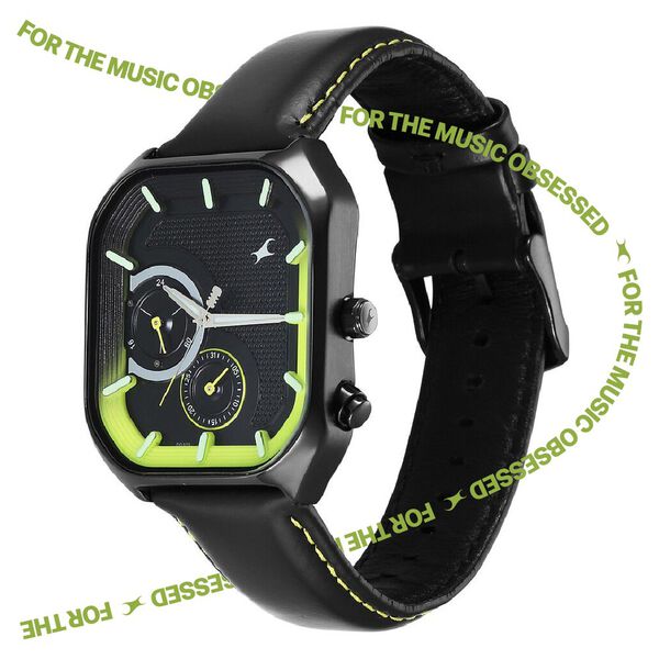 Fastrack Groove Multifunction Black Dial Guy's Leather Strap Watch with Lume indices - image number 4