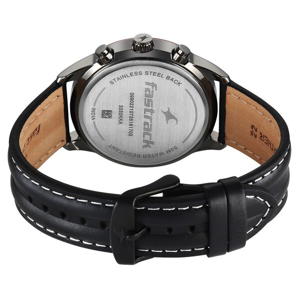 Fastrack Overdrive Quartz Chronograph Tachymeter Grey Dial Black Leather Strap Watch For Guys - image number 4