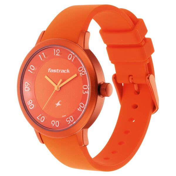 Pop Colours Orange Dial Silicone Strap Watch for Girls - image number 3