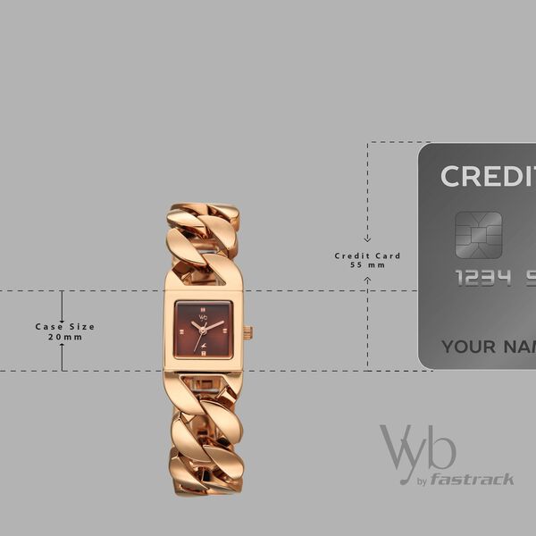 Vyb Runway By Fastrack Quartz Analog Brown Dial Rose Gold Metal Strap Watch For Girls - image number 3