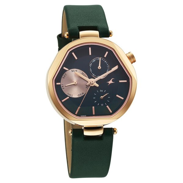 Fastrack Tick Tock Quartz Multifunction Green Dial Leather Strap Watch For Girls - image number 1