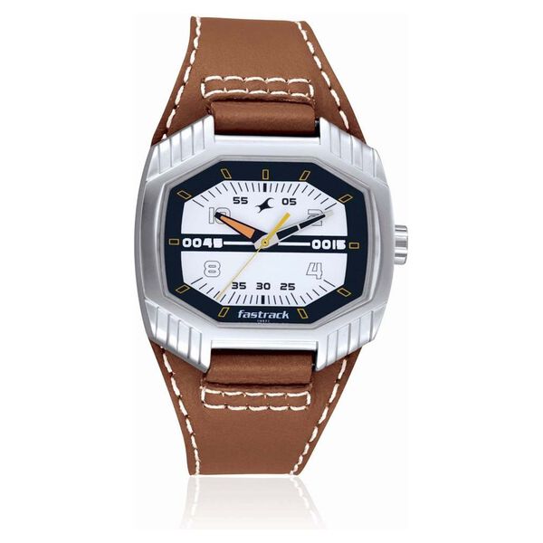 Fastrack Quartz Analog Silver Dial Leather Strap Watch for Guys - image number 0