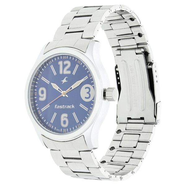 Fastrack Bare Basics Quartz Analog Blue Dial Metal Strap Watch for Guys - image number 1