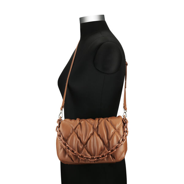 Fastrack Pleat-Quilted Satchel with Acetate Chain Handle in Tan - image number 4