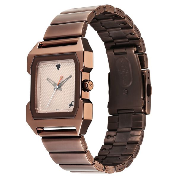 Fastrack Pulse Quartz Analog Beige Dial With Brown Colour Stainless steel Strap Watch for Guys - image number 2