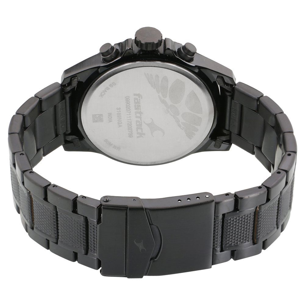 Fastrack Loopholes Quartz Multifunction Black Dial Stainless Steel Strap Watch for Guys